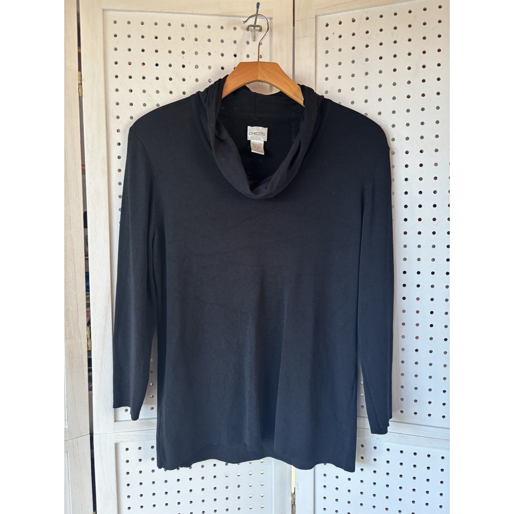 Chico's Rayon Nylon Cowl Neck Thin Black Sweater Blouse Women's Sz‎ 3 = XL 16/18